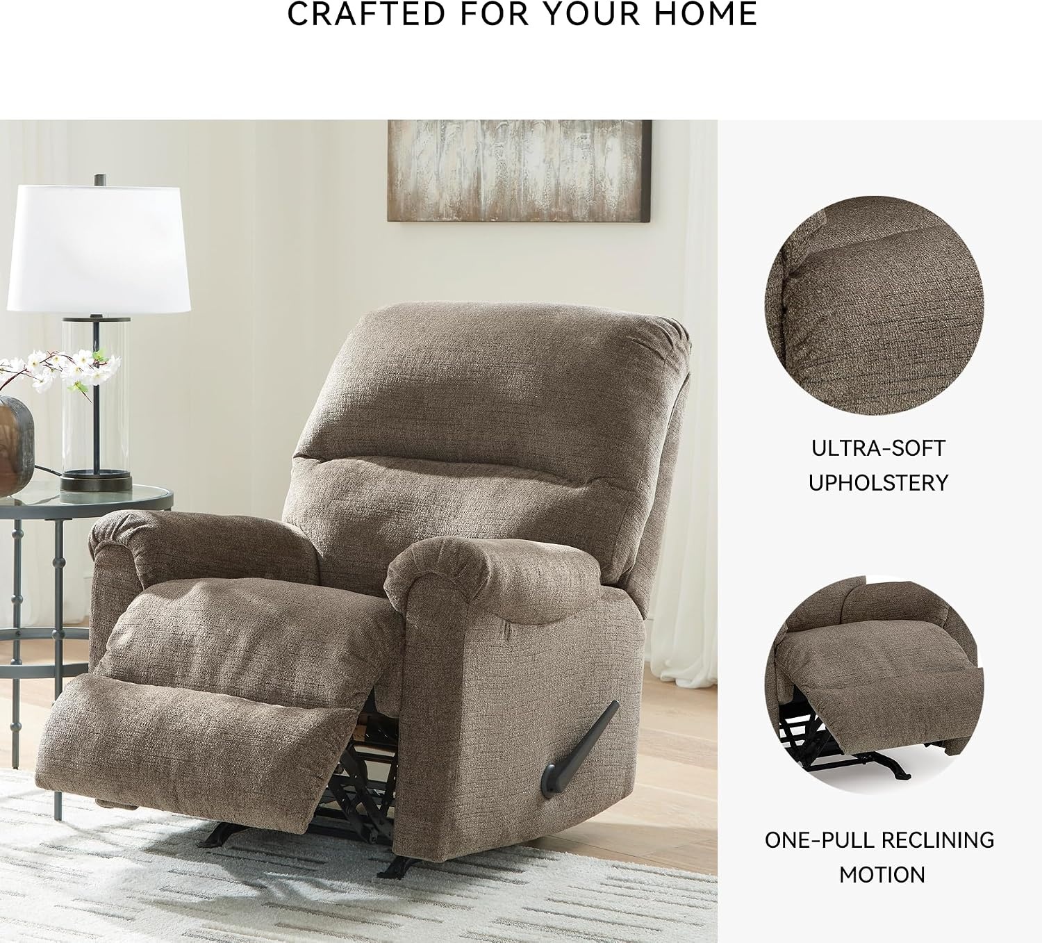 image:imageSignature Design by Ashley Stonemeade Rocker Recliner Chair Manual Pull Motion Polyester Chenille Upholstery Cozy Seating for Living Rooms 33 W Nutmeg BrownDark Brown