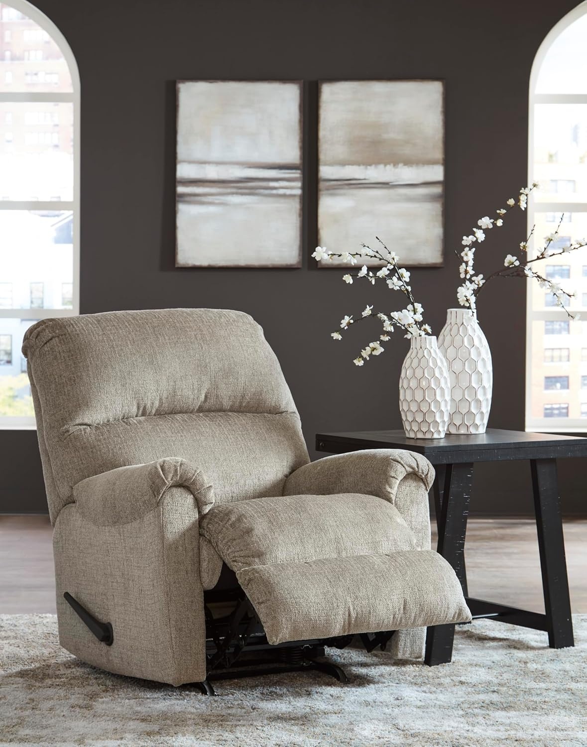 image:imageSignature Design by Ashley Stonemeade Rocker Recliner Chair Manual Pull Motion Polyester Chenille Upholstery Cozy Seating for Living Rooms 33 W Nutmeg BrownTaupe