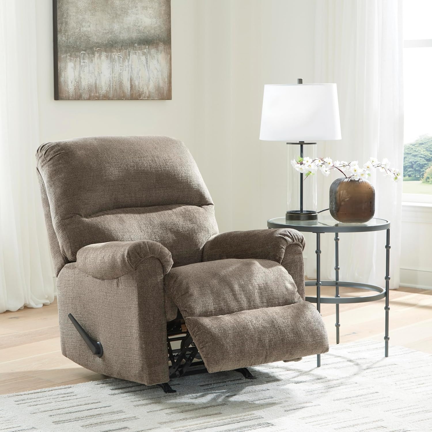 image:imageSignature Design by Ashley Stonemeade Rocker Recliner Chair Manual Pull Motion Polyester Chenille Upholstery Cozy Seating for Living Rooms 33 W Nutmeg BrownDark Brown