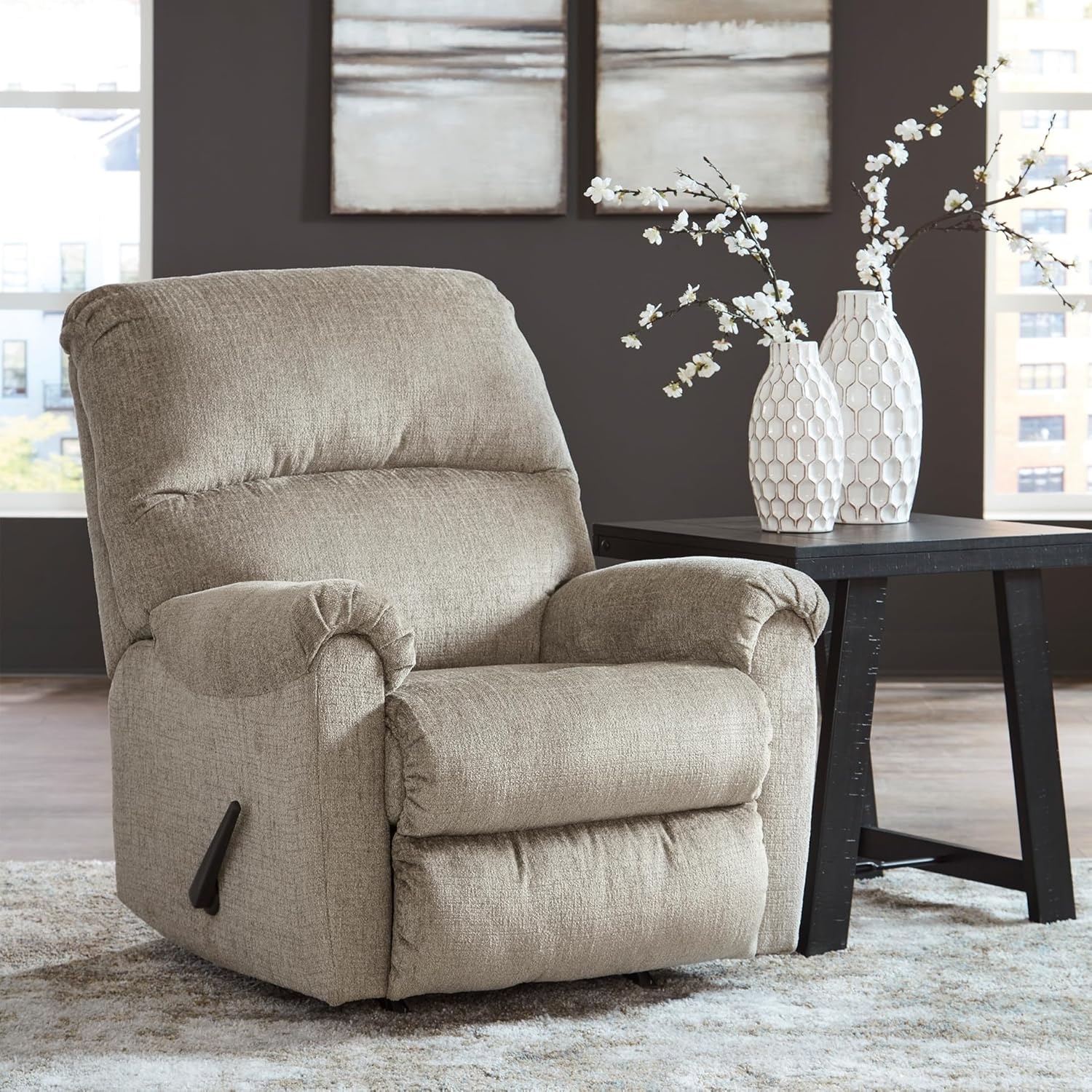 image:imageSignature Design by Ashley Stonemeade Rocker Recliner Chair Manual Pull Motion Polyester Chenille Upholstery Cozy Seating for Living Rooms 33 W Nutmeg BrownTaupe