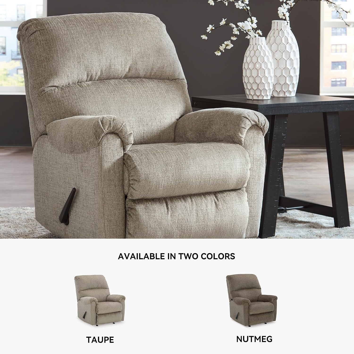 image:imageSignature Design by Ashley Stonemeade Rocker Recliner Chair Manual Pull Motion Polyester Chenille Upholstery Cozy Seating for Living Rooms 33 W Nutmeg BrownTaupe