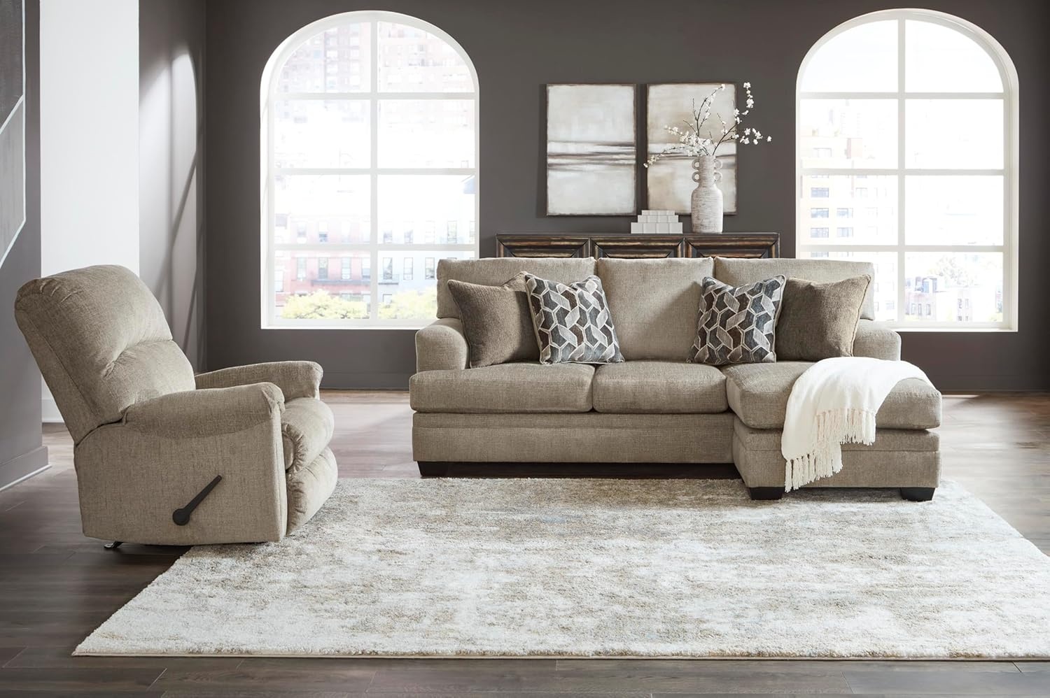 image:imageSignature Design by Ashley Stonemeade Rocker Recliner Chair Manual Pull Motion Polyester Chenille Upholstery Cozy Seating for Living Rooms 33 W Nutmeg BrownTaupe