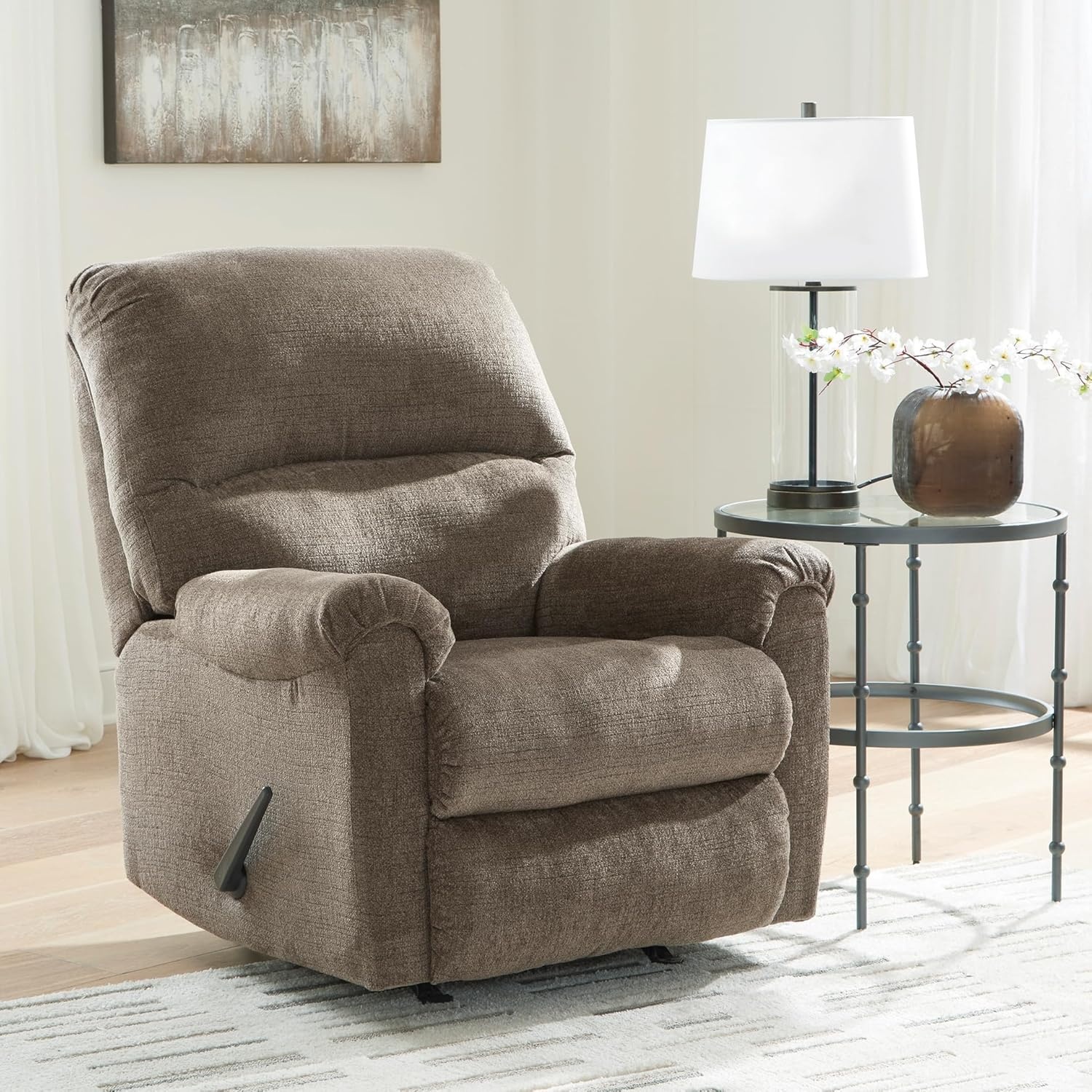 image:imageSignature Design by Ashley Stonemeade Rocker Recliner Chair Manual Pull Motion Polyester Chenille Upholstery Cozy Seating for Living Rooms 33 W Nutmeg BrownDark Brown