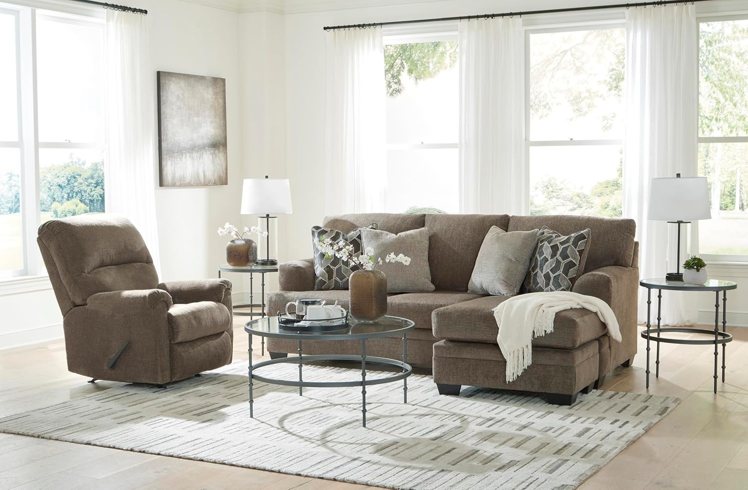 image:imageSignature Design by Ashley Stonemeade Rocker Recliner Chair Manual Pull Motion Polyester Chenille Upholstery Cozy Seating for Living Rooms 33 W Nutmeg BrownDark Brown