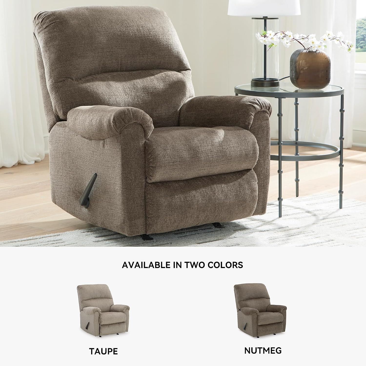 image:imageSignature Design by Ashley Stonemeade Rocker Recliner Chair Manual Pull Motion Polyester Chenille Upholstery Cozy Seating for Living Rooms 33 W Nutmeg BrownDark Brown