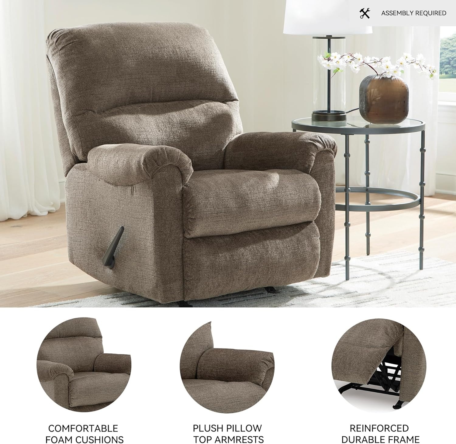 image:imageSignature Design by Ashley Stonemeade Rocker Recliner Chair Manual Pull Motion Polyester Chenille Upholstery Cozy Seating for Living Rooms 33 W Nutmeg BrownDark Brown