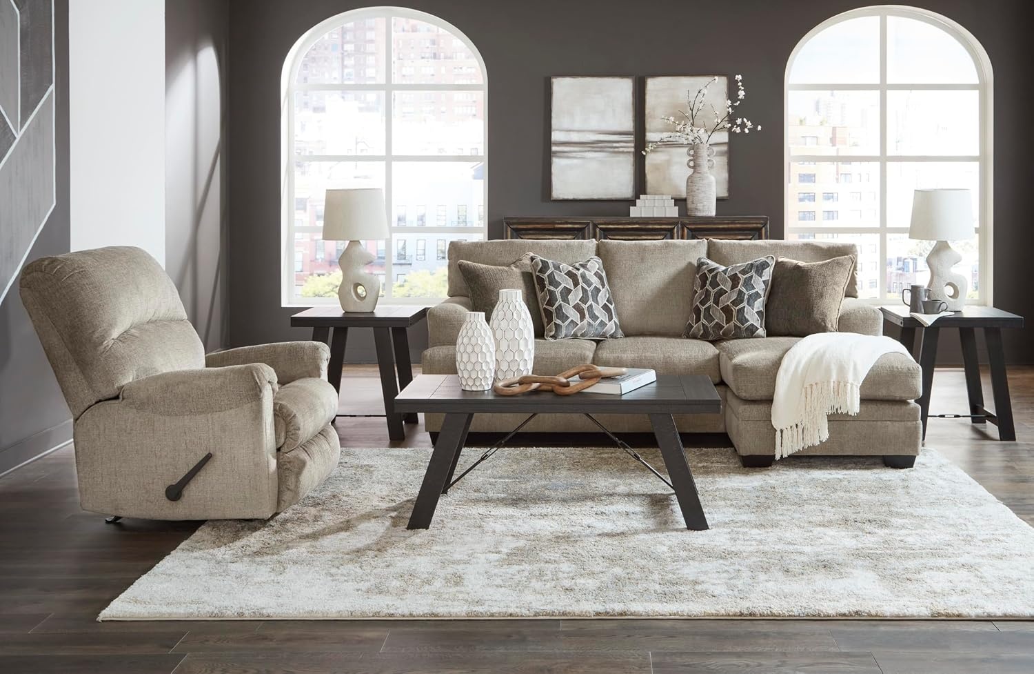 image:imageSignature Design by Ashley Stonemeade Rocker Recliner Chair Manual Pull Motion Polyester Chenille Upholstery Cozy Seating for Living Rooms 33 W Nutmeg BrownTaupe