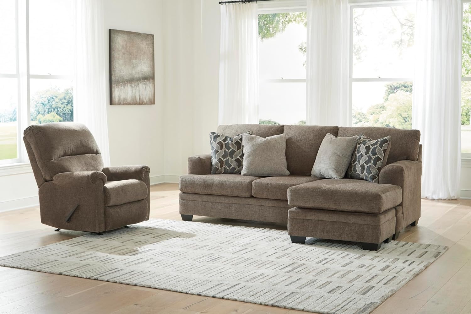image:imageSignature Design by Ashley Stonemeade Rocker Recliner Chair Manual Pull Motion Polyester Chenille Upholstery Cozy Seating for Living Rooms 33 W Nutmeg BrownDark Brown