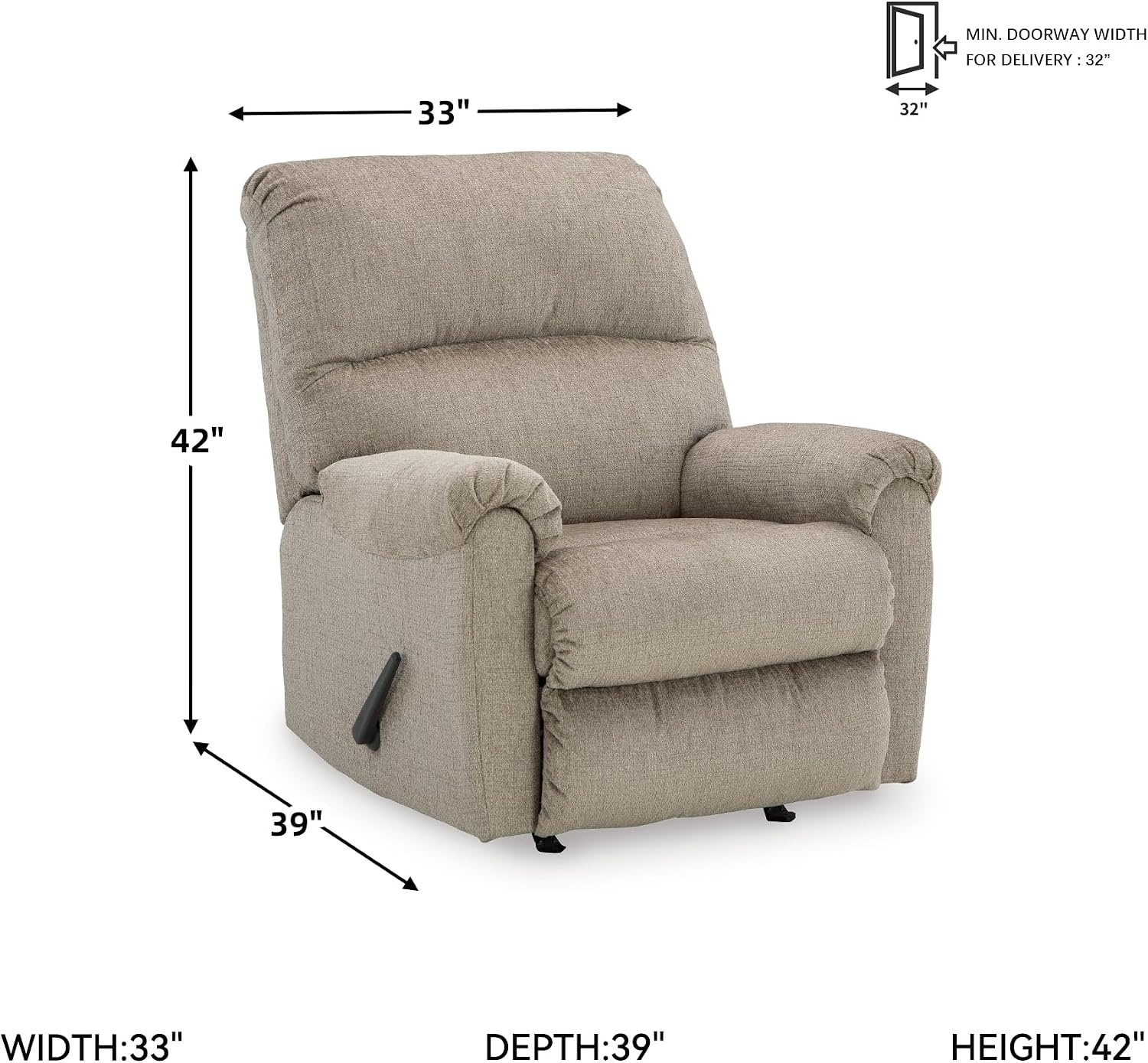image:imageSignature Design by Ashley Stonemeade Rocker Recliner Chair Manual Pull Motion Polyester Chenille Upholstery Cozy Seating for Living Rooms 33 W Nutmeg BrownTaupe