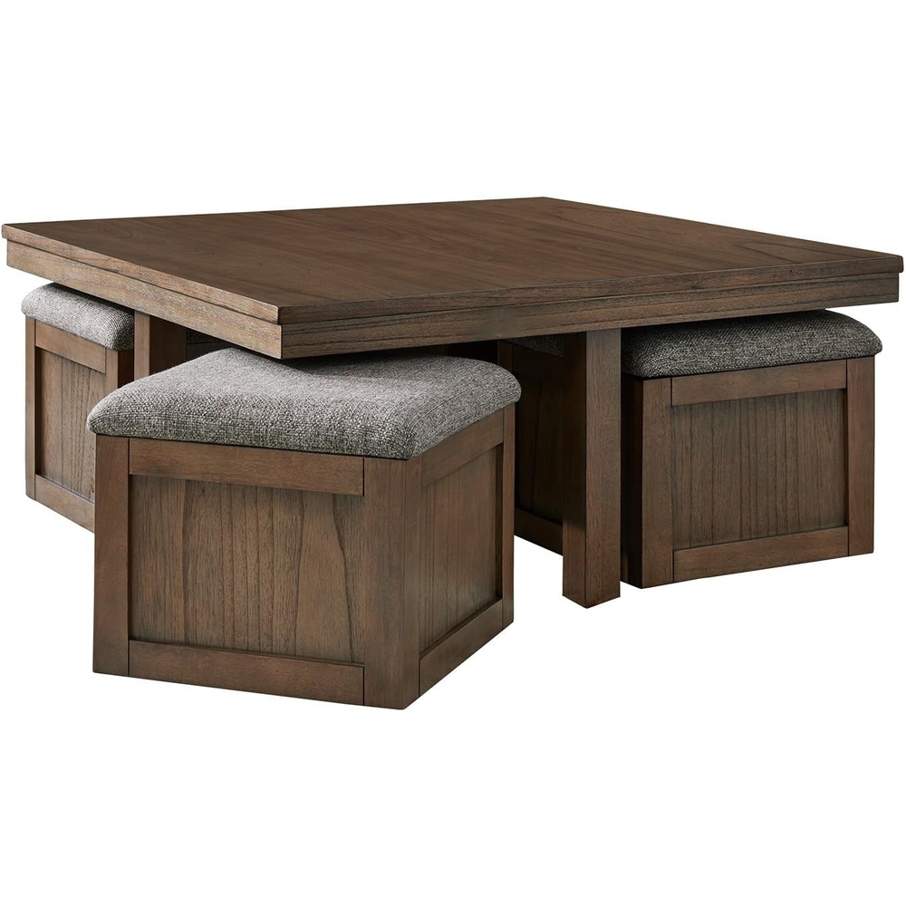 image:imageSignature Design by Ashley Boardernest Casual Coffee Table with 4 Storage Stools Dark Brown