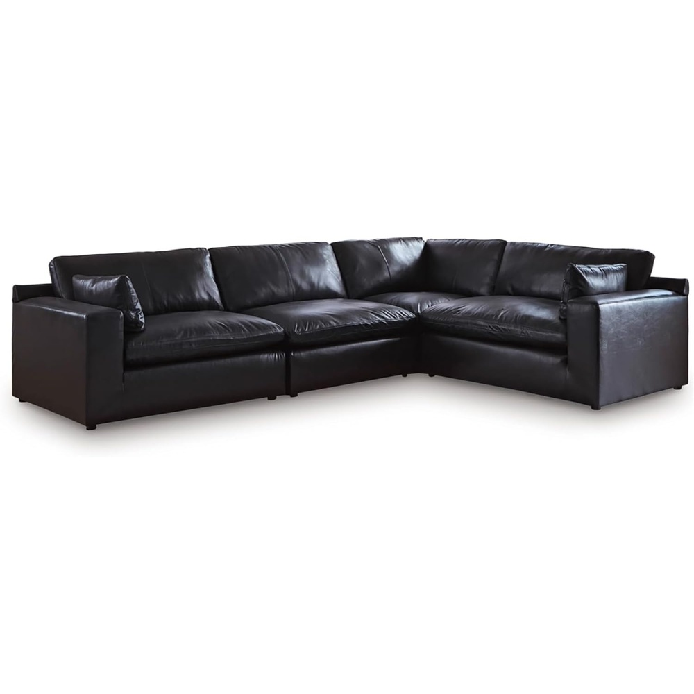 image:imageSignature Design by Ashley Emilia Sectional Sofa Modular Leather Couch with Feather Cushions Contemporary Living Room Seating with Floating Pieces 130 W x 90 D x 36 H