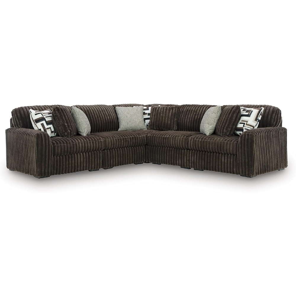 image:imageSignature Design by Ashley MidnightMadness Sectional Sofa Jumbo Corduroy L Shaped Couch for Living Room Comfort Reinforced Frame and Platform Support Brown 122 x 122 x 40Dark Brown