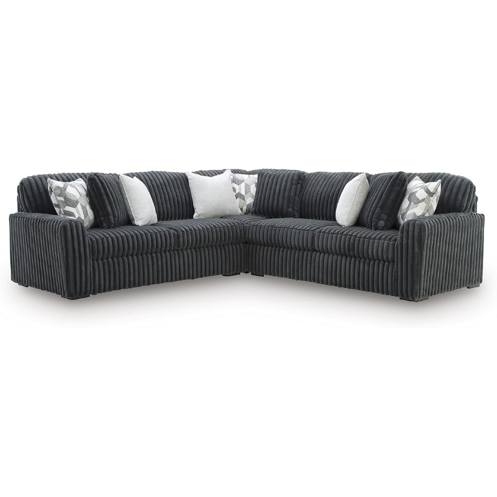 image:imageSignature Design by Ashley MidnightMadness Sectional Sofa Jumbo Corduroy L Shaped Couch for Living Room Comfort Reinforced Frame and Platform Support Brown 122 x 122 x 40Grey