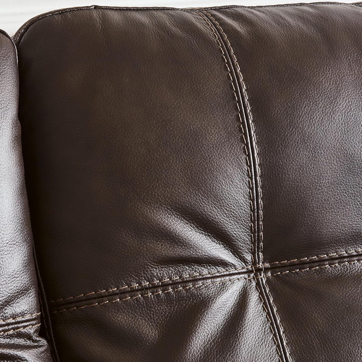 image:imageSignature Design by Ashley Santorine Classic Leather Match Sofa Sleeper with Tufted Cushion Removable Cushion and BiFold Memory Foam Mattress Queen Light GrayDark Brown