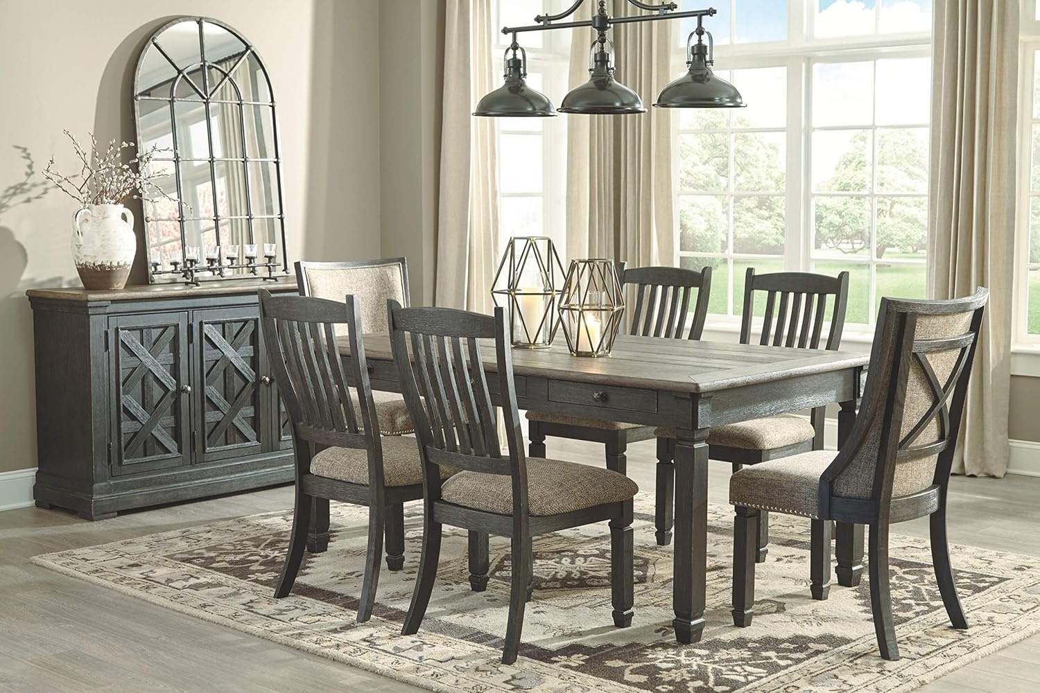 image:imageSignature Design Ashley Tyler Creek 75 Farmhouse Display Cabinet amp 2 Count Urban Farmhouse Dining Chairs Almost Black