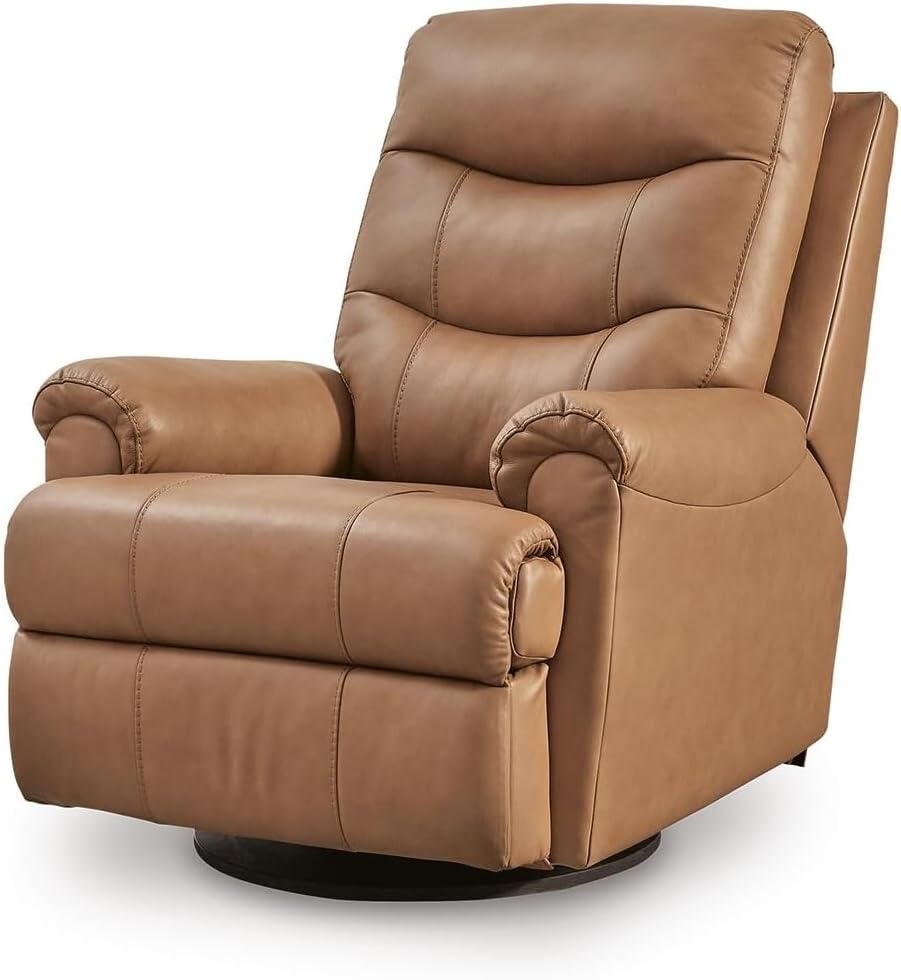 image:imageSignature Design by Ashley Cedarbrooke Contemporary Leather Match Swivel Glider Recliner Dark BrownLight Brown