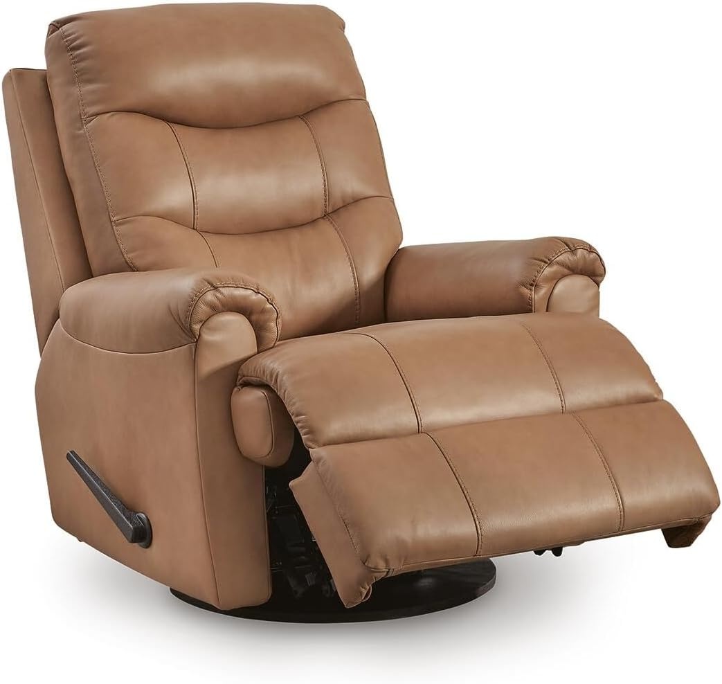 image:imageSignature Design by Ashley Cedarbrooke Contemporary Leather Match Swivel Glider Recliner Dark BrownLight Brown