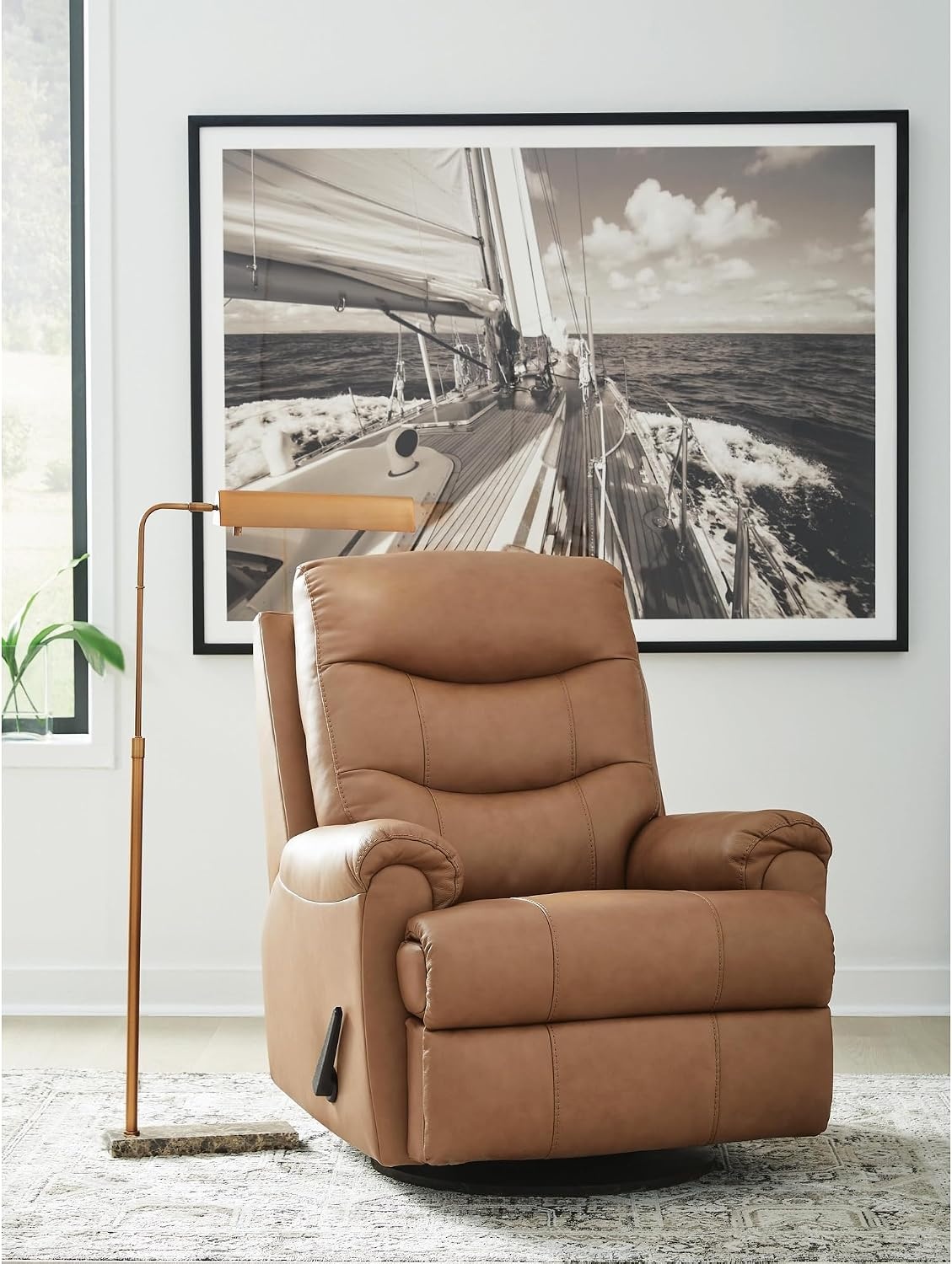image:imageSignature Design by Ashley Cedarbrooke Contemporary Leather Match Swivel Glider Recliner Dark BrownLight Brown