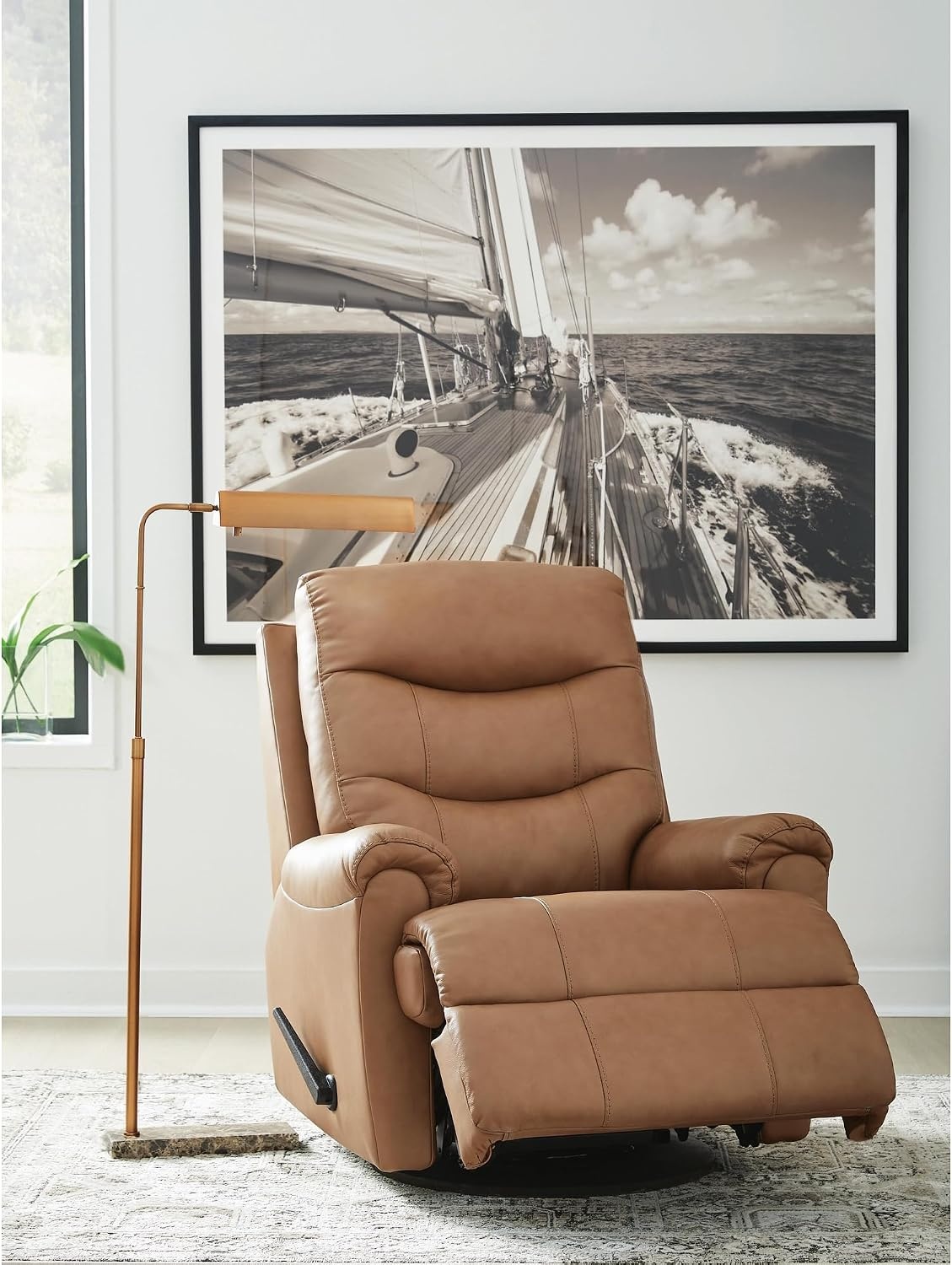image:imageSignature Design by Ashley Cedarbrooke Contemporary Leather Match Swivel Glider Recliner Dark BrownLight Brown