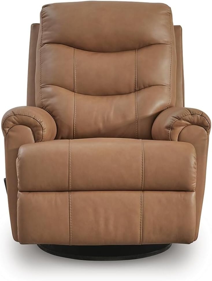 image:imageSignature Design by Ashley Cedarbrooke Contemporary Leather Match Swivel Glider Recliner Dark BrownLight Brown
