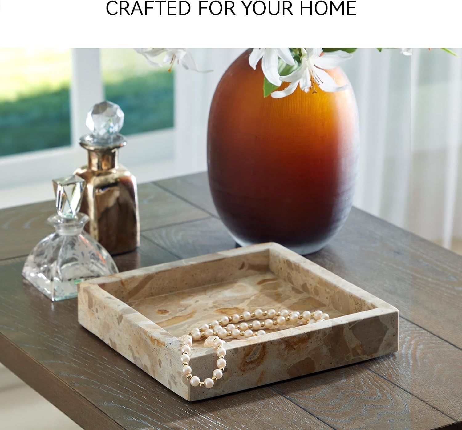 image:imageSignature Design by Ashley Edurton Modern FoodSafe Square Marble Tray Set of 2 Beige