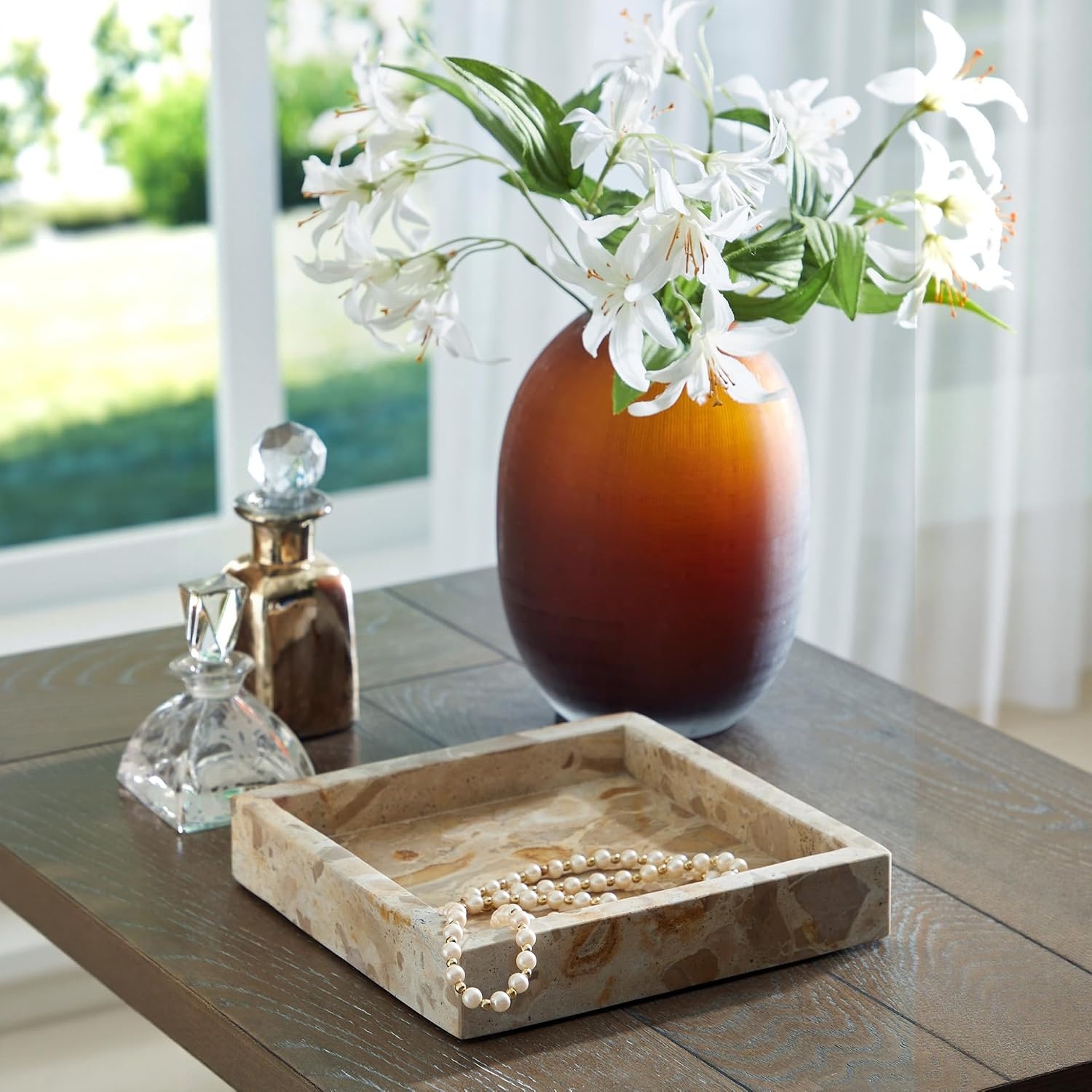 image:imageSignature Design by Ashley Edurton Modern FoodSafe Square Marble Tray Set of 2 Beige