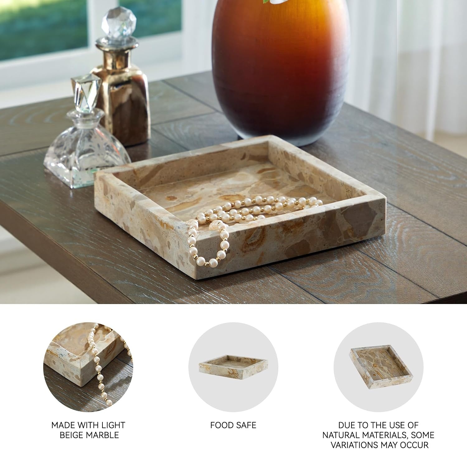 image:imageSignature Design by Ashley Edurton Modern FoodSafe Square Marble Tray Set of 2 Beige