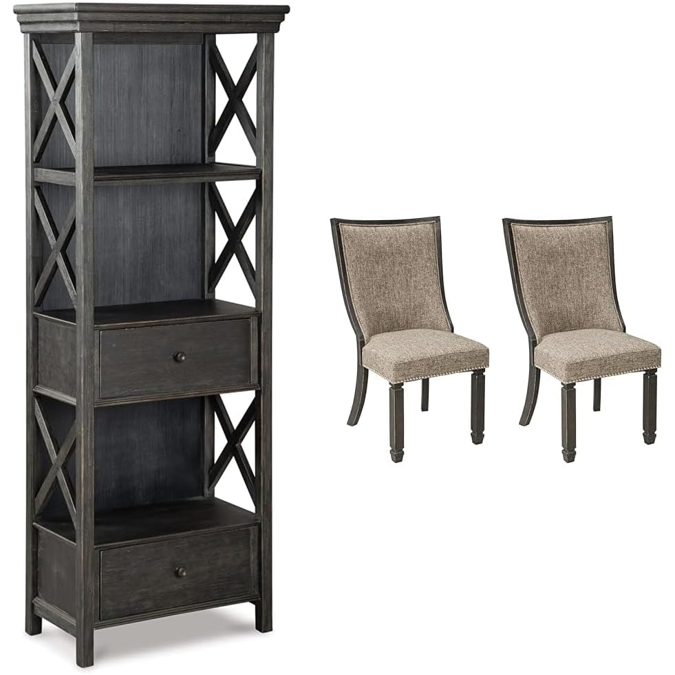 image:imageSignature Design Ashley Tyler Creek 75 Farmhouse Display Cabinet amp 2 Count Urban Farmhouse Dining Chairs Almost Black