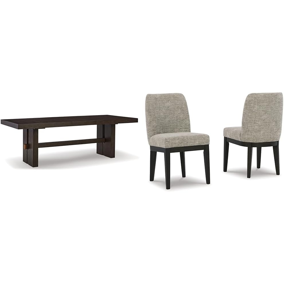 image:imageSignature Design by Ashley Burkhaus Traditional Rectangle Extension Dining Room Table Dark Brown amp Burkhaus Traditional Upholstered Dining Chair Set of 2 Dark Brown
