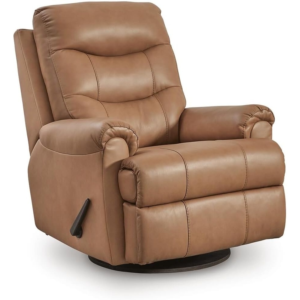 image:imageSignature Design by Ashley Cedarbrooke Contemporary Leather Match Swivel Glider Recliner Dark BrownLight Brown