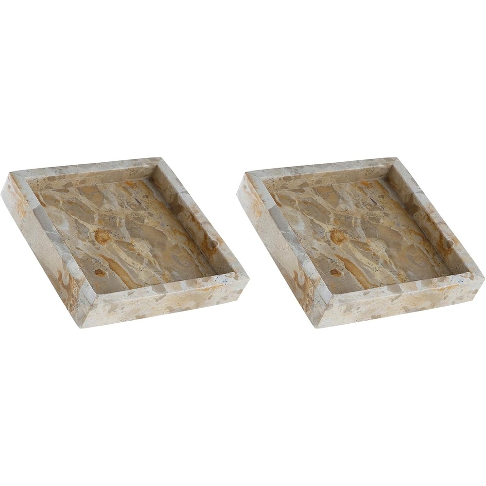 image:imageSignature Design by Ashley Edurton Modern FoodSafe Square Marble Tray Set of 2 Beige