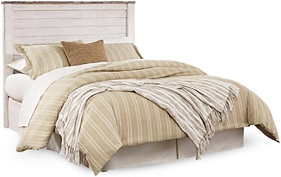 image:imageAshley Furniture Willowton 65 W x 87 D Farmhouse Wood Queen Sized Panel Bed in Whitewash FinishQueen