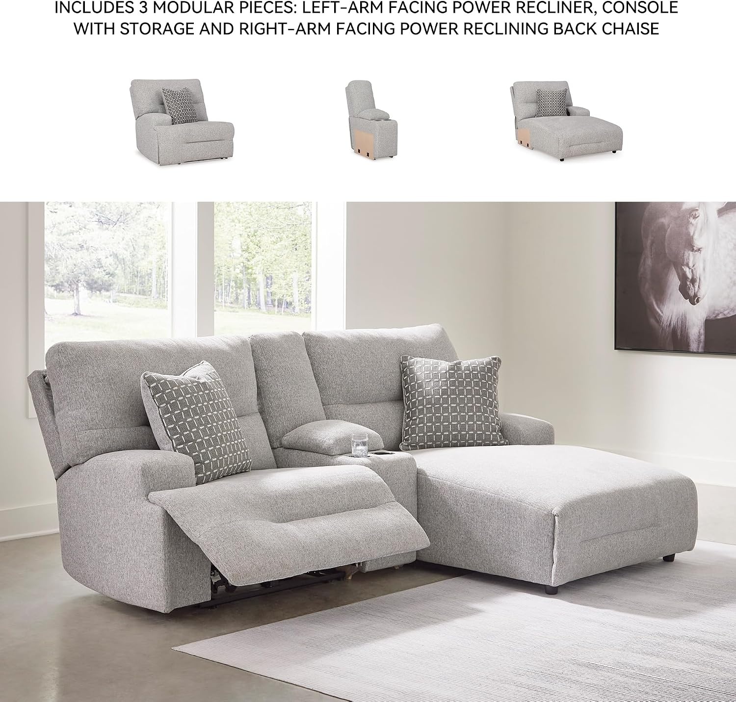 image:imageSignature Design by Ashley Acklen Place Power Reclining Sectional Sofa with Chaise Zero Gravity Posture amp Console NextGen Nuvella StainResistant Fabric Ideal for Living Room Lounging Pewter GrayPewter