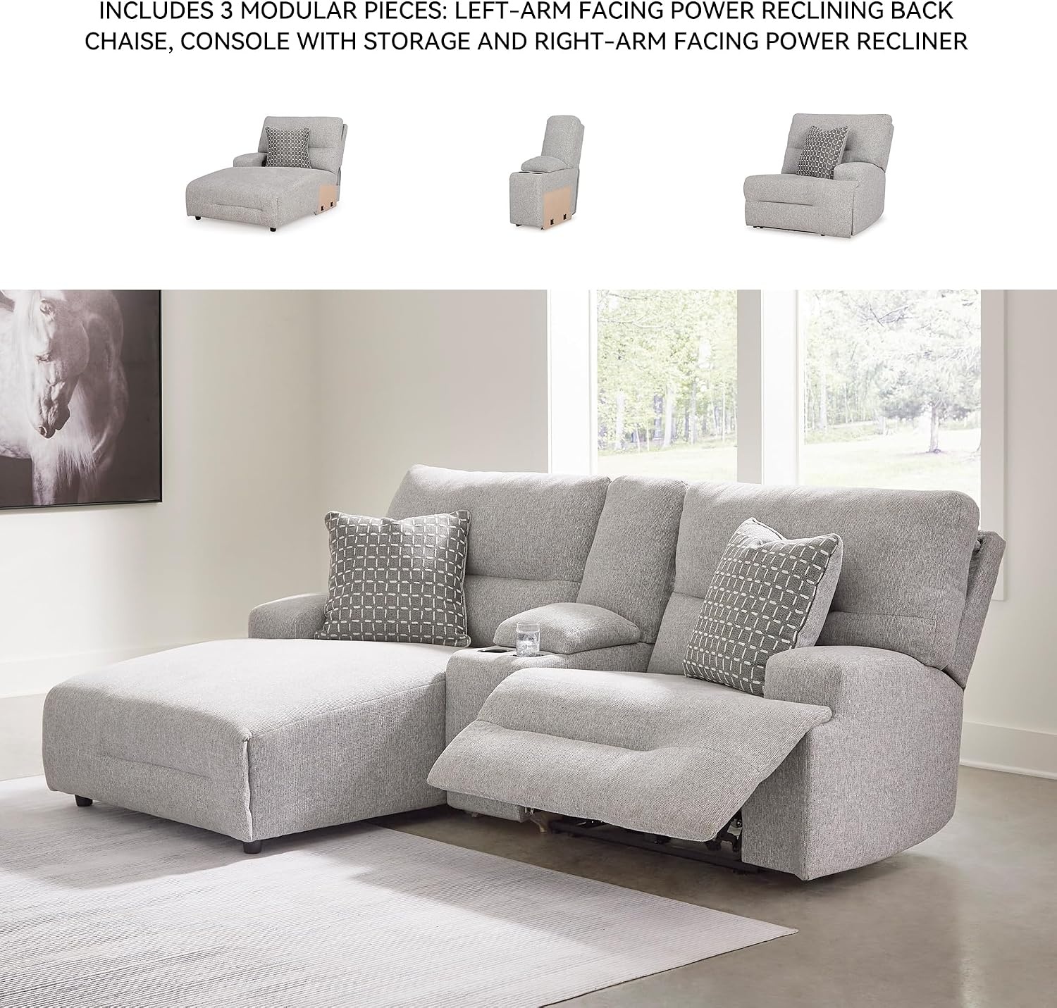 image:imageSignature Design by Ashley Acklen Place Power Reclining Sectional Sofa with Chaise Zero Gravity Posture amp Console NextGen Nuvella StainResistant Fabric Ideal for Living Room Lounging Pewter GrayPewter