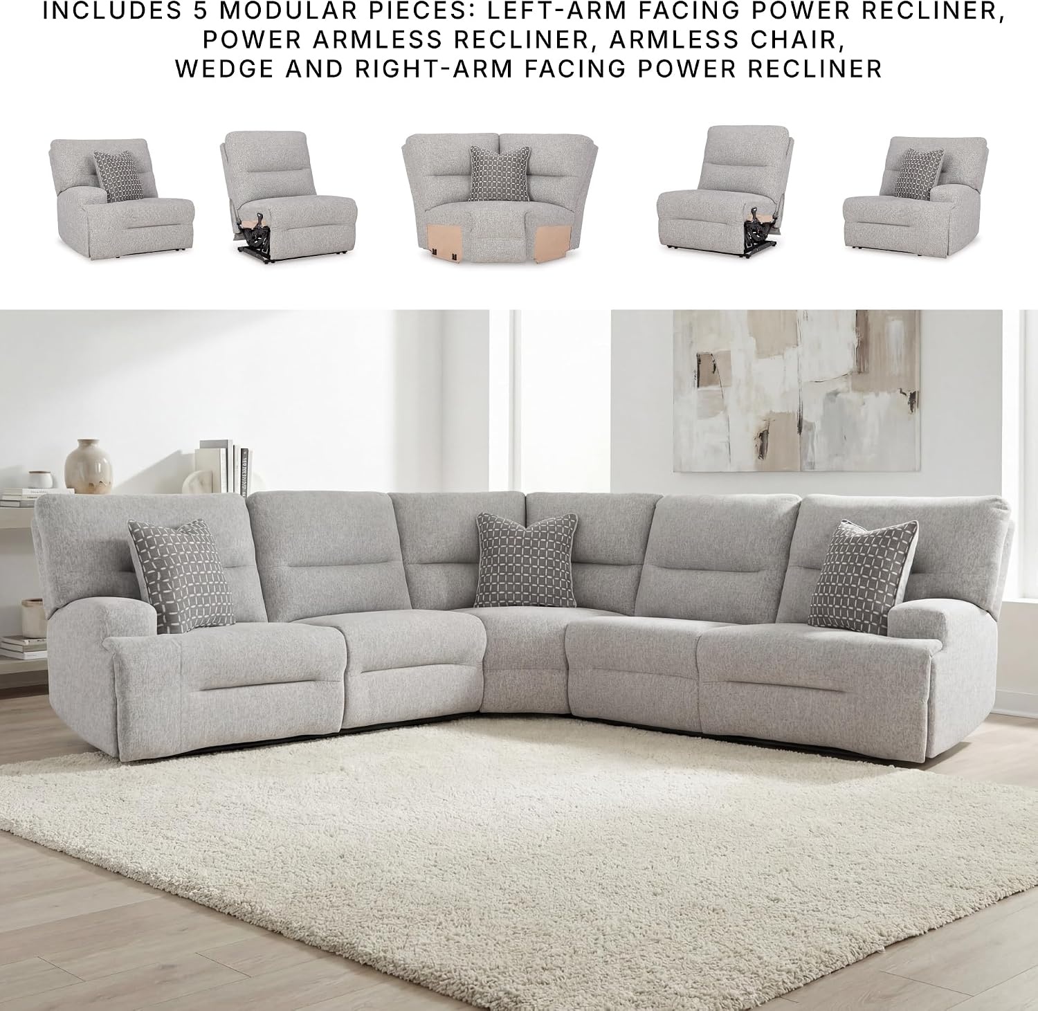 image:imageSignature Design by Ashley Acklen Place Power Reclining Sectional Sofa with Chaise Zero Gravity Posture amp Console NextGen Nuvella StainResistant Fabric Ideal for Living Room Lounging Pewter GrayPewter
