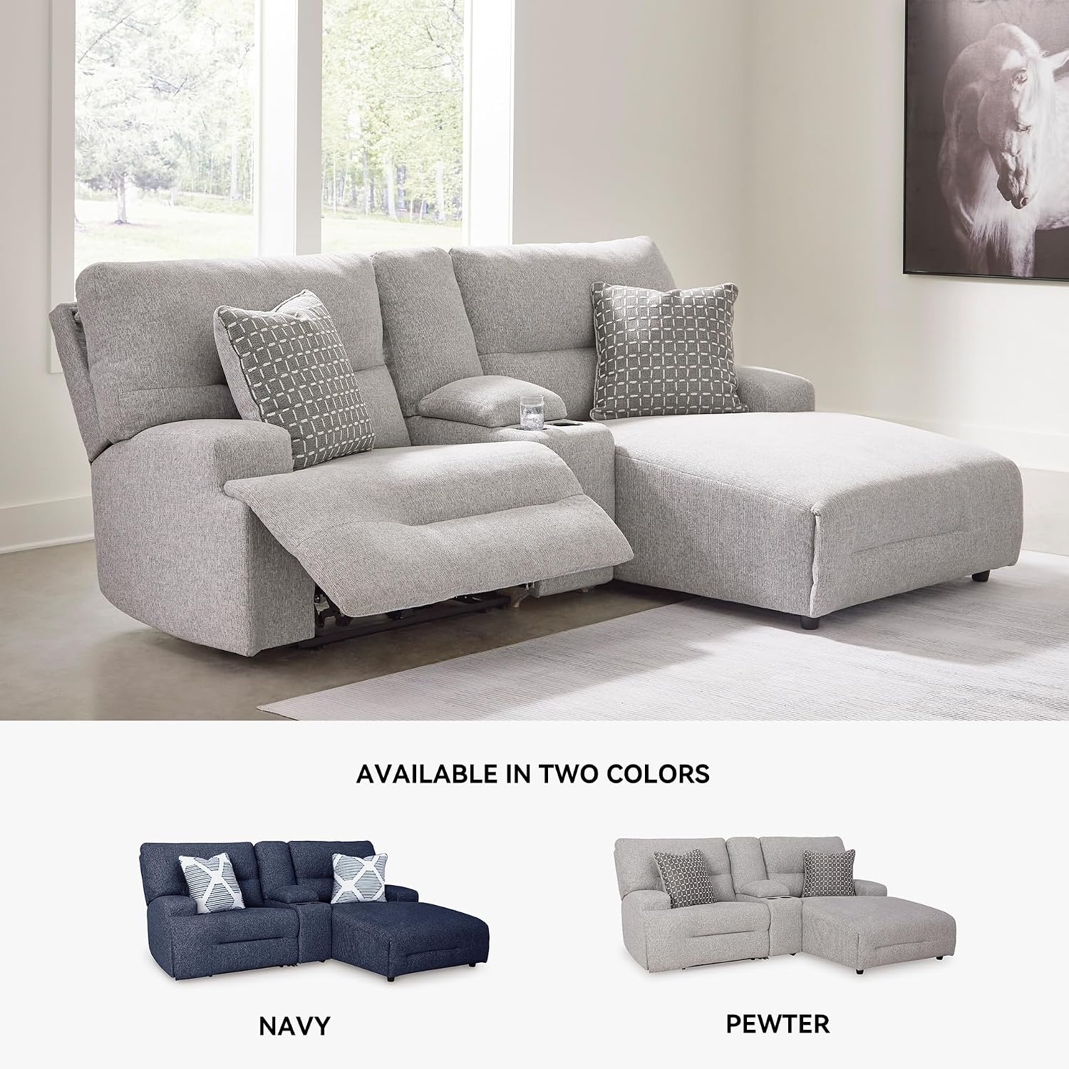 image:imageSignature Design by Ashley Acklen Place Power Reclining Sectional Sofa with Chaise Zero Gravity Posture amp Console NextGen Nuvella StainResistant Fabric Ideal for Living Room Lounging Pewter GrayPewter