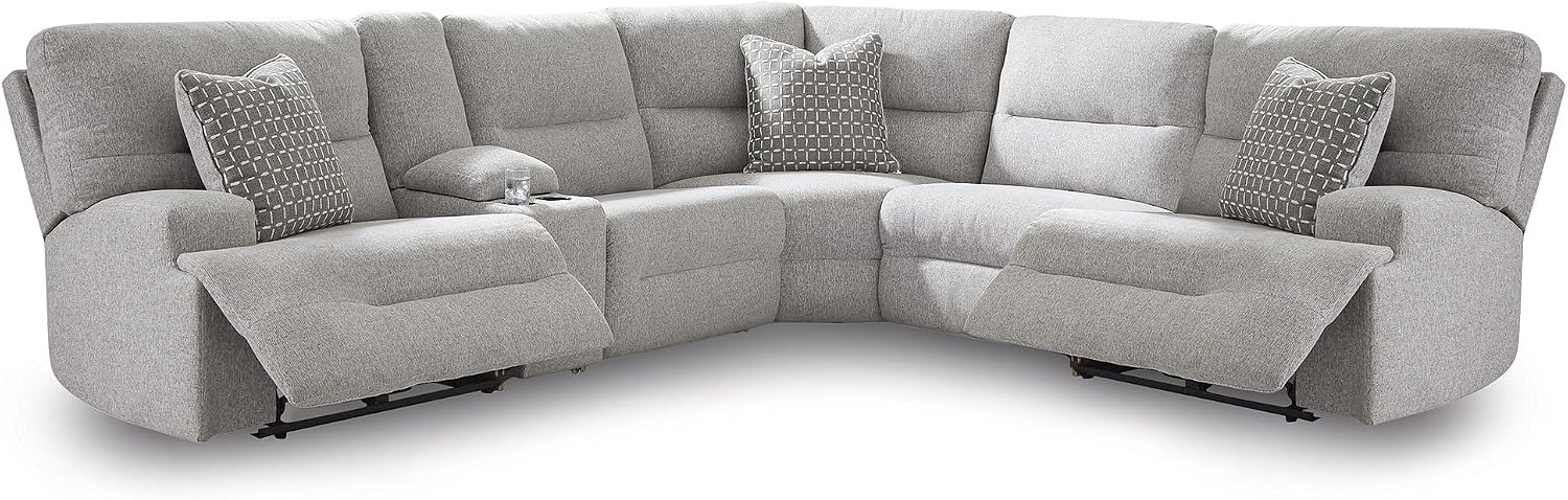 image:imageSignature Design by Ashley Acklen Place Power Reclining Sectional Sofa with Chaise Zero Gravity Posture amp Console NextGen Nuvella StainResistant Fabric Ideal for Living Room Lounging Pewter GrayPewter