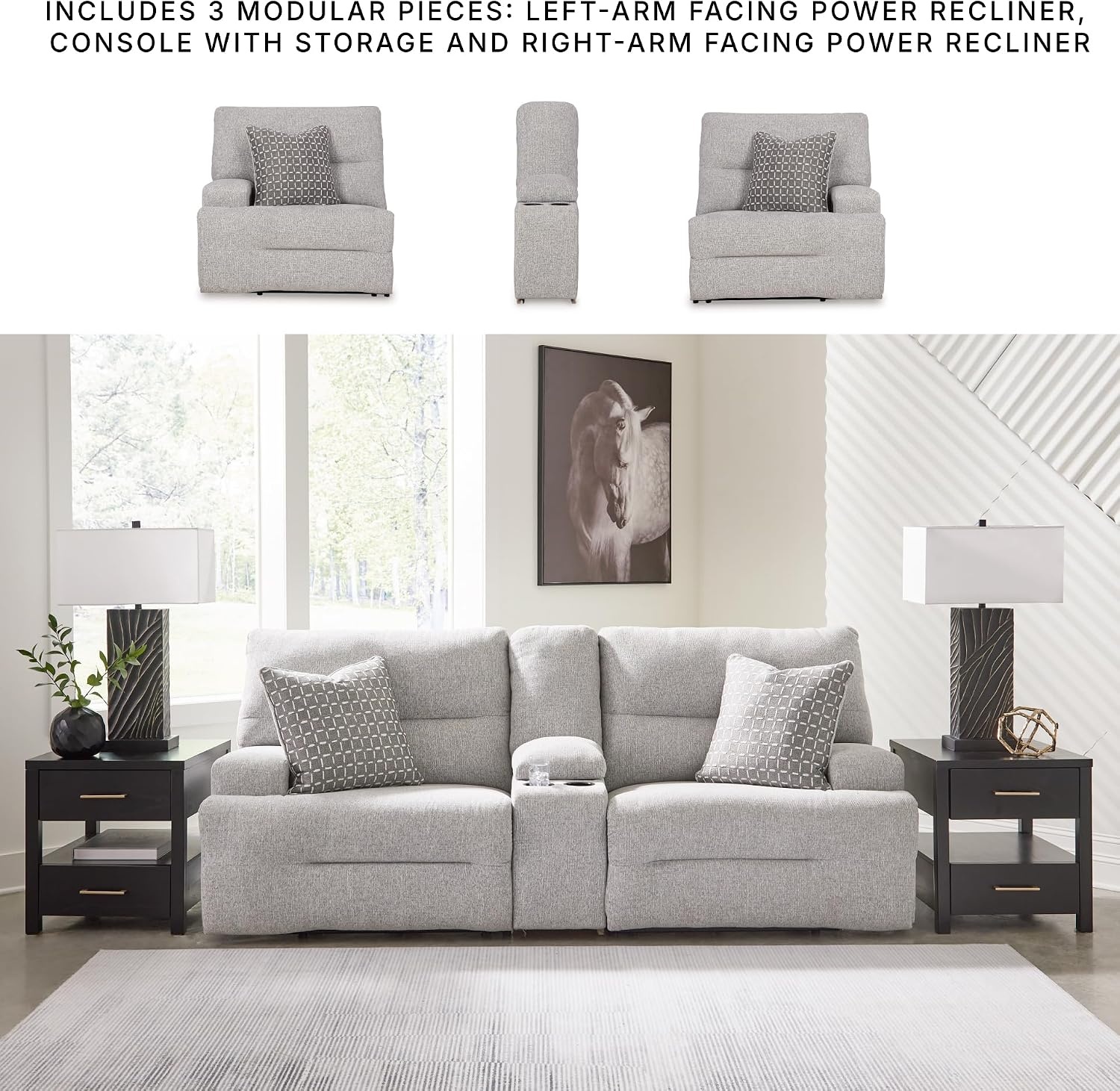 image:imageSignature Design by Ashley Acklen Place Power Reclining Sectional Sofa with Chaise Zero Gravity Posture amp Console NextGen Nuvella StainResistant Fabric Ideal for Living Room Lounging Pewter GrayPewter