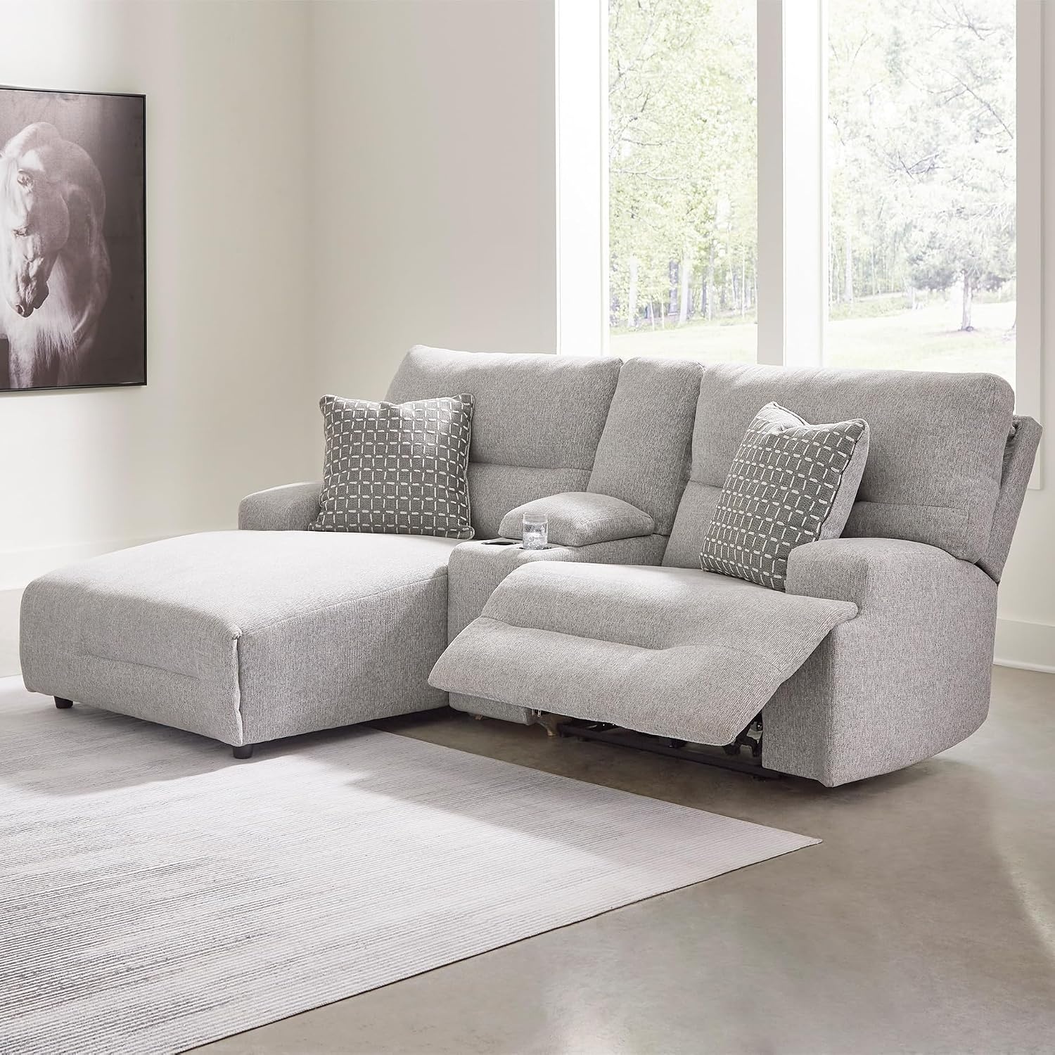 image:imageSignature Design by Ashley Acklen Place Power Reclining Sectional Sofa with Chaise Zero Gravity Posture amp Console NextGen Nuvella StainResistant Fabric Ideal for Living Room Lounging Pewter GrayPewter