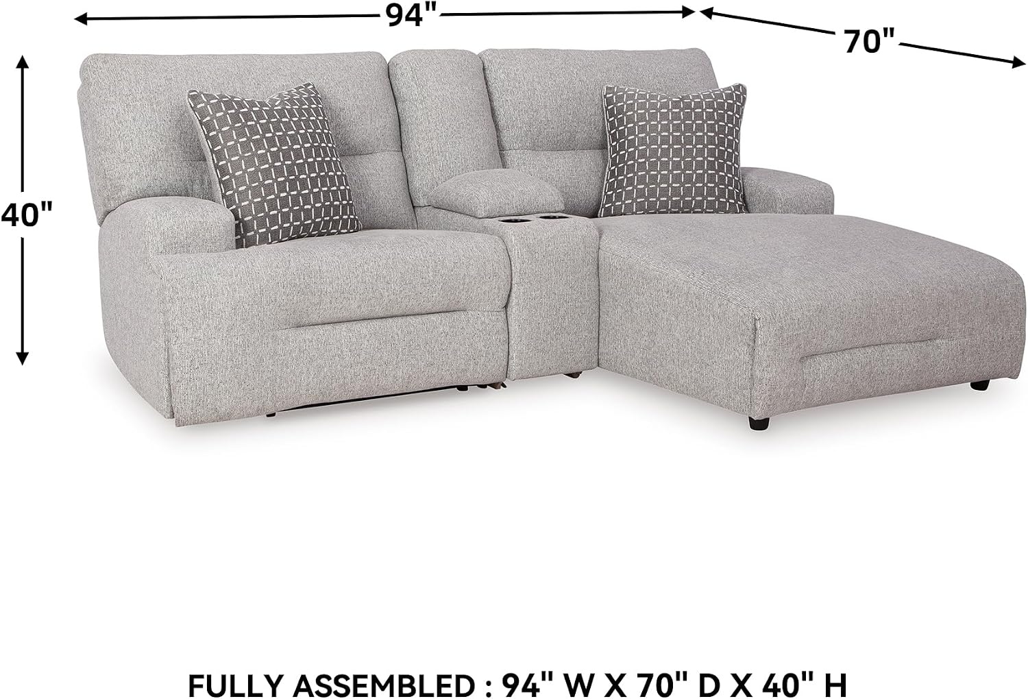 image:imageSignature Design by Ashley Acklen Place Power Reclining Sectional Sofa with Chaise Zero Gravity Posture amp Console NextGen Nuvella StainResistant Fabric Ideal for Living Room Lounging Pewter GrayPewter