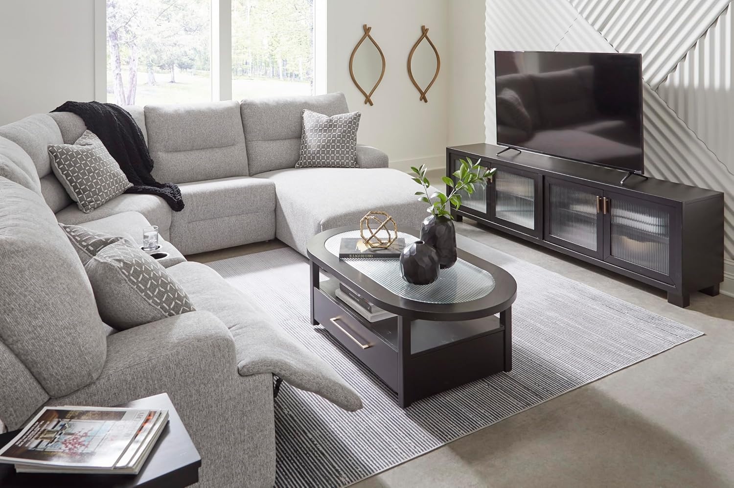 image:imageSignature Design by Ashley Acklen Place Power Reclining Sectional Sofa with Chaise Zero Gravity Posture amp Console NextGen Nuvella StainResistant Fabric Ideal for Living Room Lounging Pewter GrayPewter