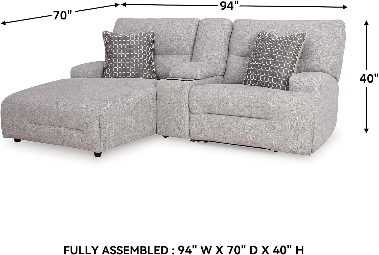 image:imageSignature Design by Ashley Acklen Place Power Reclining Sectional Sofa with Chaise Zero Gravity Posture amp Console NextGen Nuvella StainResistant Fabric Ideal for Living Room Lounging Pewter GrayPewter