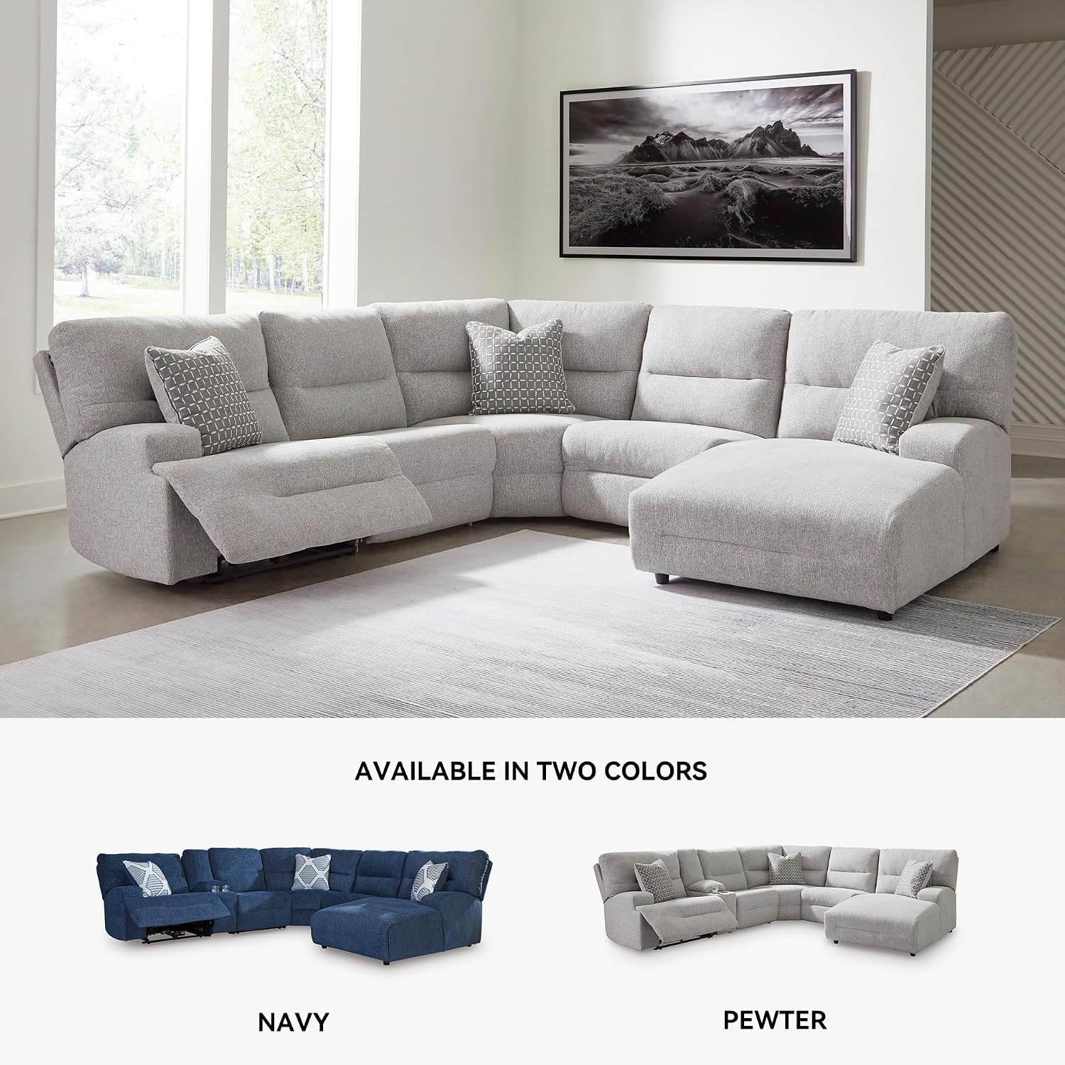 image:imageSignature Design by Ashley Acklen Place Power Reclining Sectional Sofa with Chaise Zero Gravity Posture amp Console NextGen Nuvella StainResistant Fabric Ideal for Living Room Lounging Pewter GrayPewter