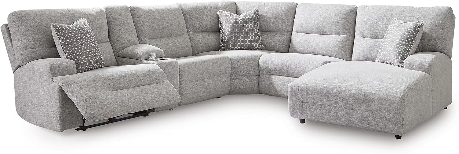 image:imageSignature Design by Ashley Acklen Place Power Reclining Sectional Sofa with Chaise Zero Gravity Posture amp Console NextGen Nuvella StainResistant Fabric Ideal for Living Room Lounging Pewter GrayPewter