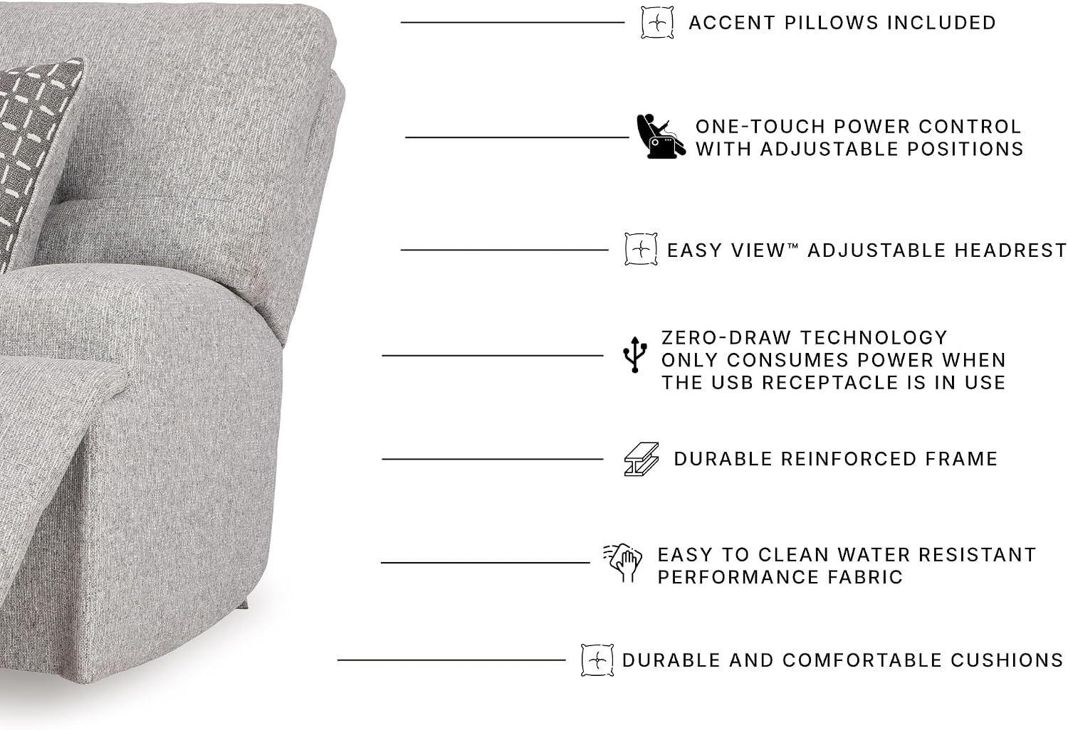 image:imageSignature Design by Ashley Acklen Place Power Reclining Sectional Sofa with Chaise Zero Gravity Posture amp Console NextGen Nuvella StainResistant Fabric Ideal for Living Room Lounging Pewter GrayPewter