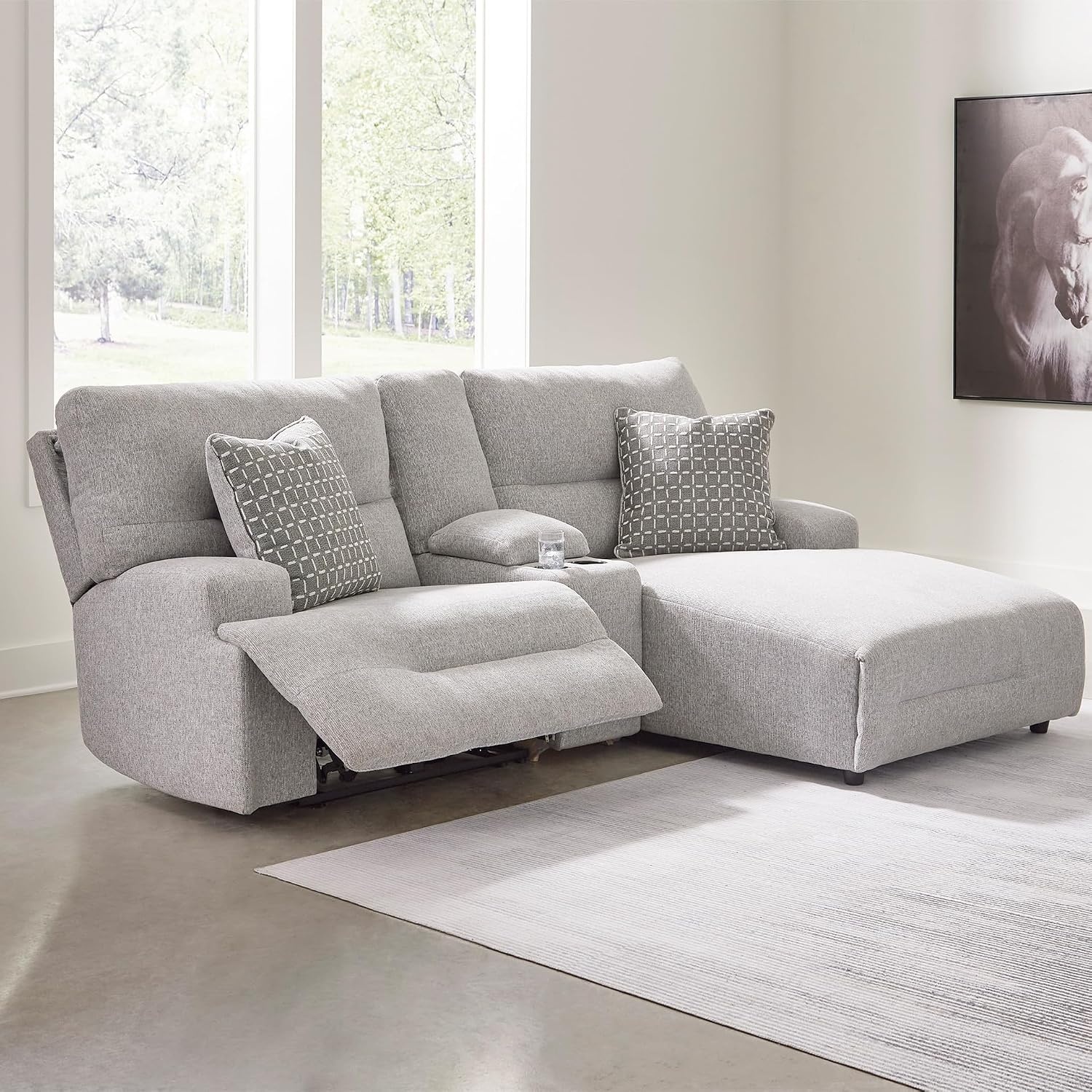 image:imageSignature Design by Ashley Acklen Place Power Reclining Sectional Sofa with Chaise Zero Gravity Posture amp Console NextGen Nuvella StainResistant Fabric Ideal for Living Room Lounging Pewter GrayPewter