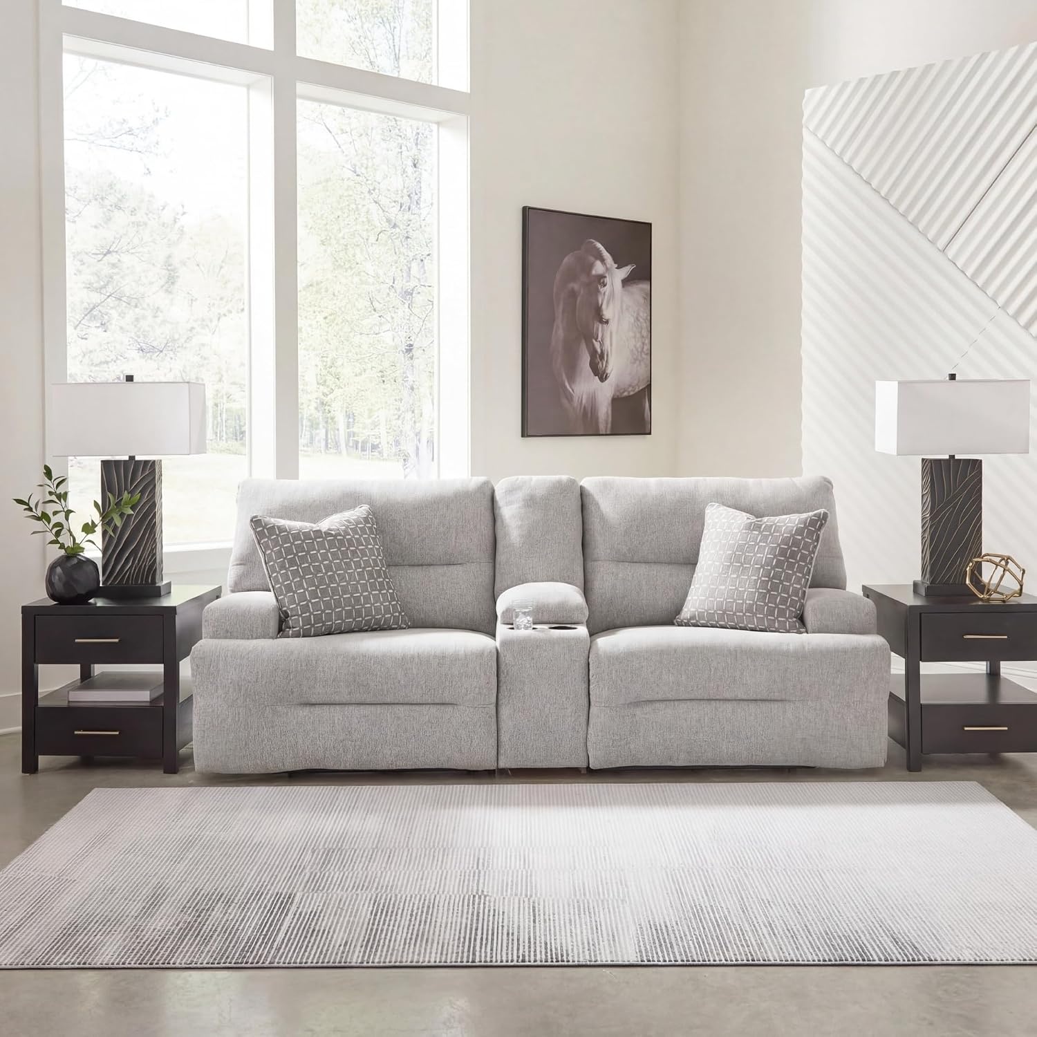 image:imageSignature Design by Ashley Acklen Place Power Reclining Sectional Sofa with Chaise Zero Gravity Posture amp Console NextGen Nuvella StainResistant Fabric Ideal for Living Room Lounging Pewter GrayPewter