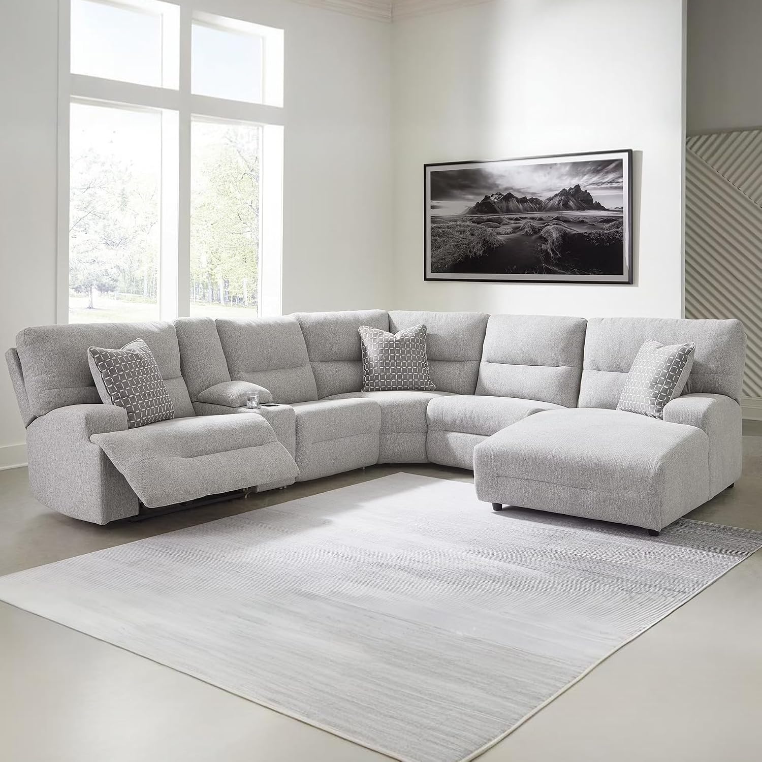 image:imageSignature Design by Ashley Acklen Place Power Reclining Sectional Sofa with Chaise Zero Gravity Posture amp Console NextGen Nuvella StainResistant Fabric Ideal for Living Room Lounging Pewter GrayPewter
