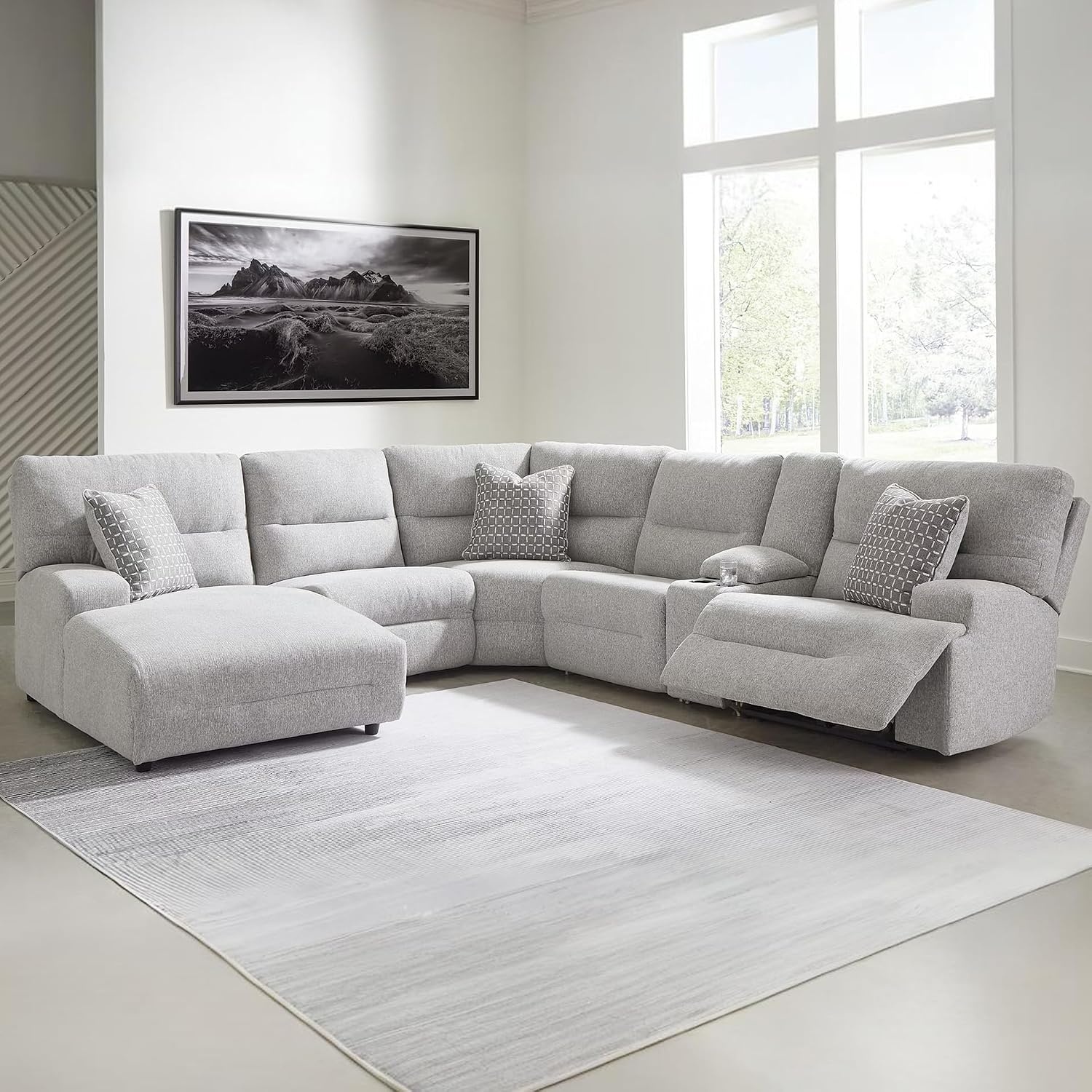 image:imageSignature Design by Ashley Acklen Place Power Reclining Sectional Sofa with Chaise Zero Gravity Posture amp Console NextGen Nuvella StainResistant Fabric Ideal for Living Room Lounging Pewter GrayPewter