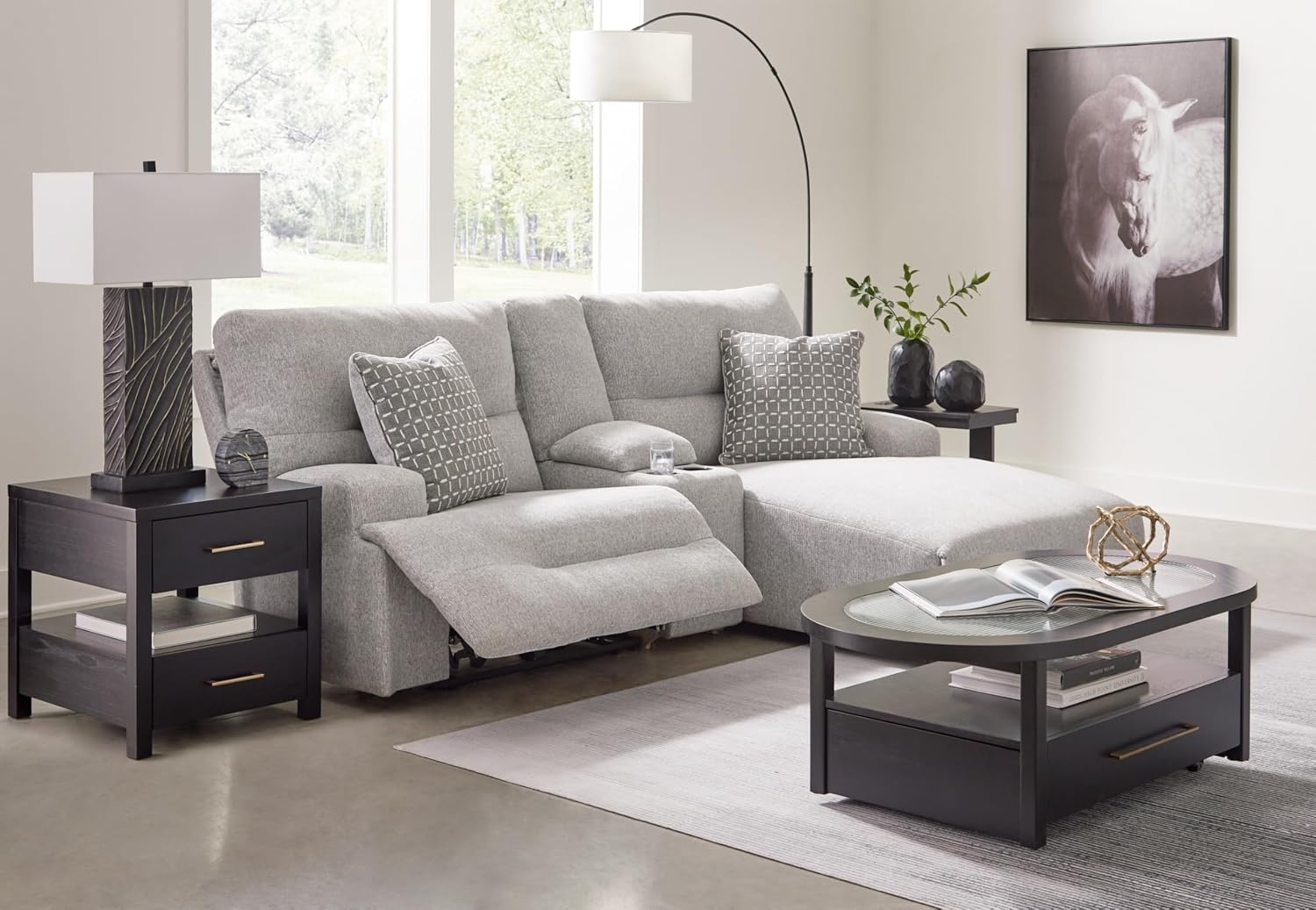 image:imageSignature Design by Ashley Acklen Place Power Reclining Sectional Sofa with Chaise Zero Gravity Posture amp Console NextGen Nuvella StainResistant Fabric Ideal for Living Room Lounging Pewter GrayPewter